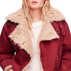 Free People Faux Sherling Denim Bomber Jacket